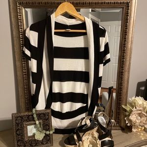 Black and white open cardigan